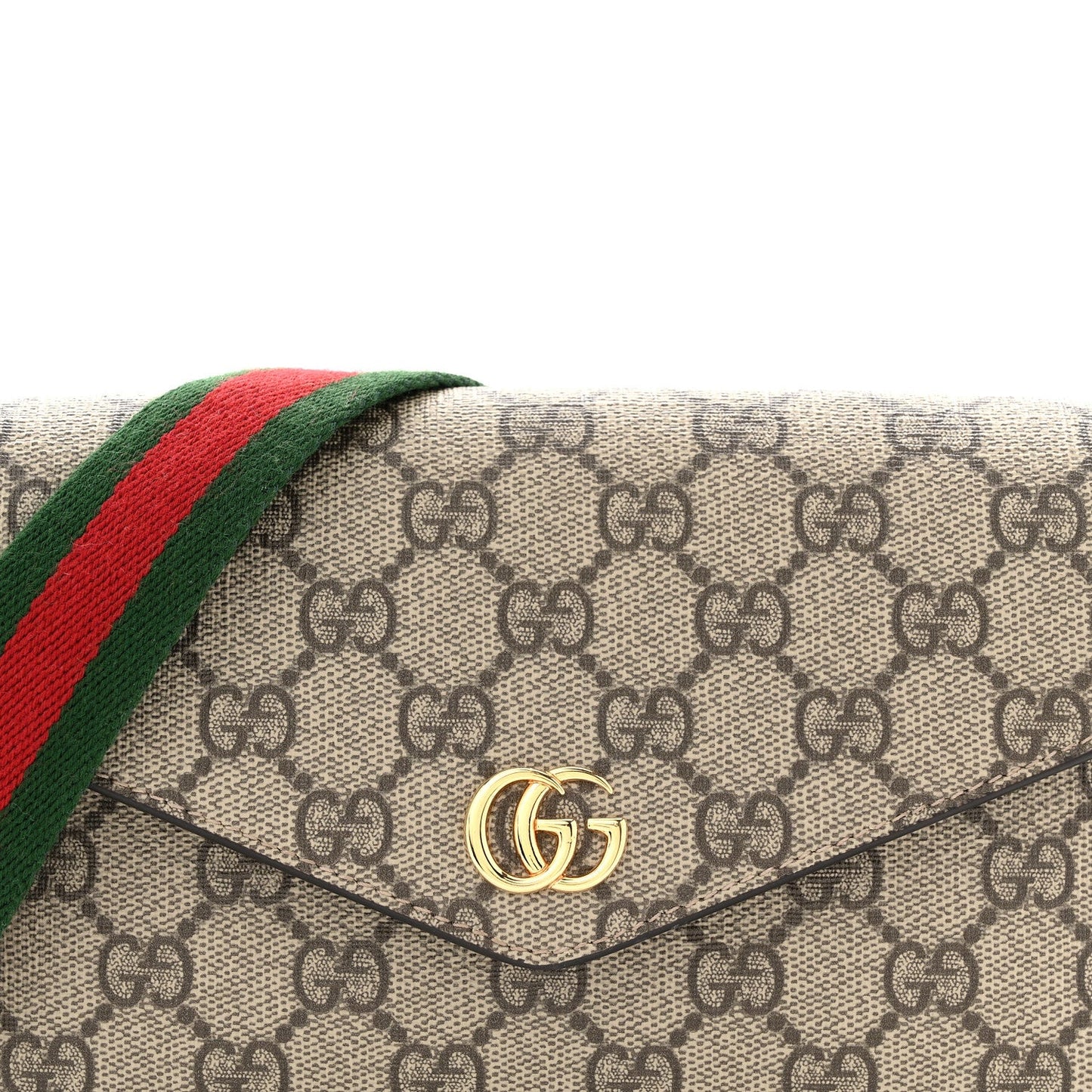 GG Supreme Monogram Textured Dollar Calfskin Web Mini Ophidia Envelope Shoulder Bag Beige Ebony