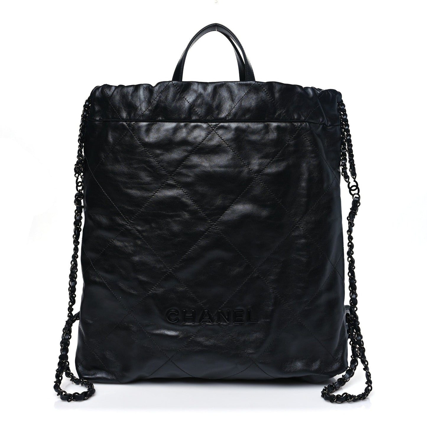 Shiny Calfskin Quilted Chanel 22 Backpack So Black