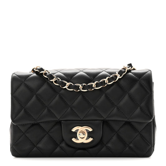 Lambskin Quilted Mini Rectangular Flap Black