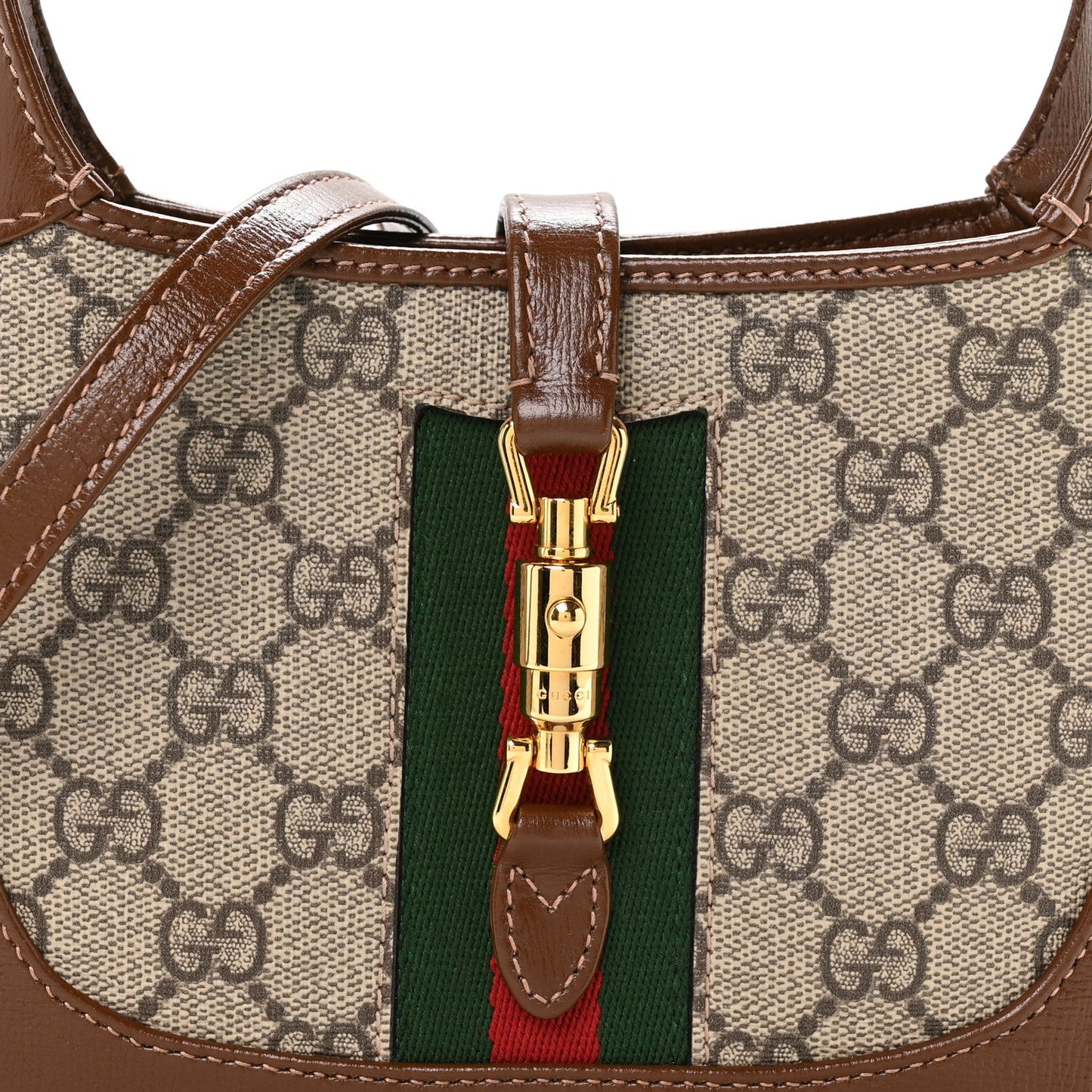 GG Supreme Monogram Azalea Calfskin Web Mini Jackie 1961 Hobo Beige Ebony Brown Sugar
