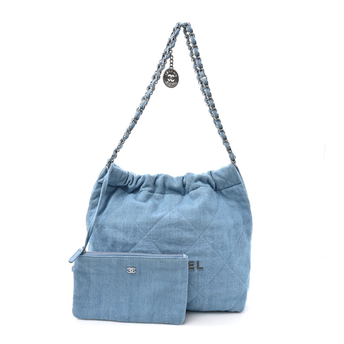 Denim Quilted Chanel 22 Light Blue
