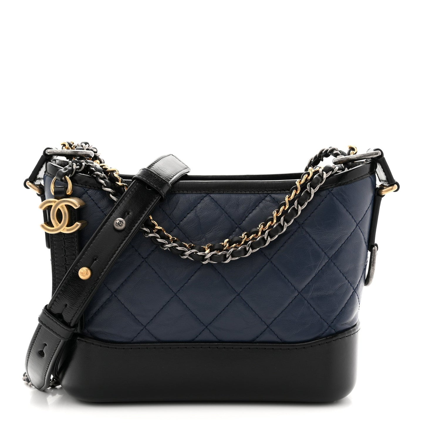 Aged Calfskin Quilted Small Gabrielle Hobo Navy Black