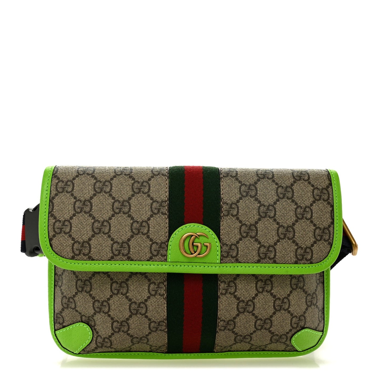 GG Supreme Monogram Web Small Ophidia Belt Bag Beige Ebony Electric Green