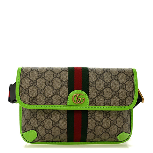 GG Supreme Monogram Web Small Ophidia Belt Bag Beige Ebony Electric Green