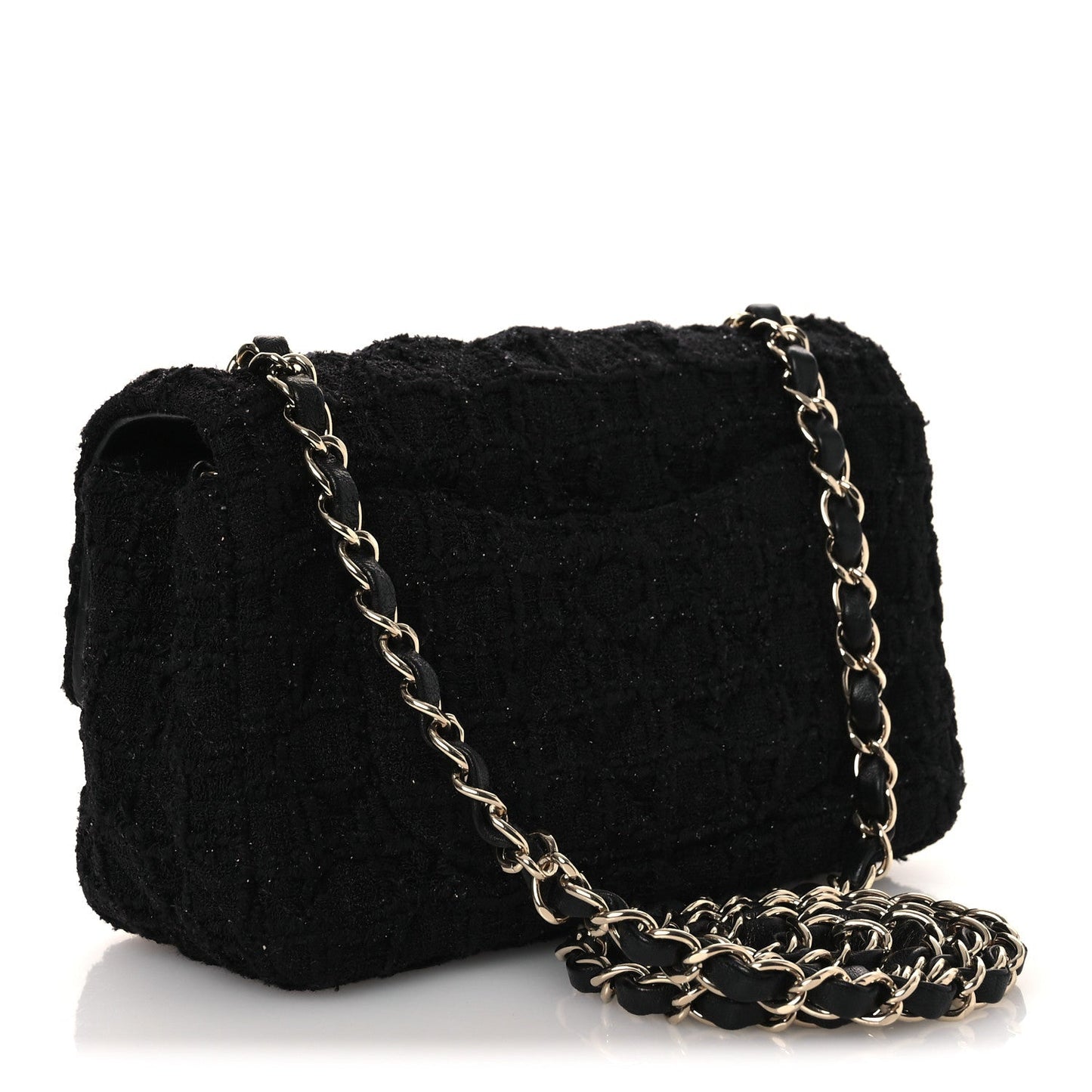 Tweed Quilted Mini Rectangular Flap Black