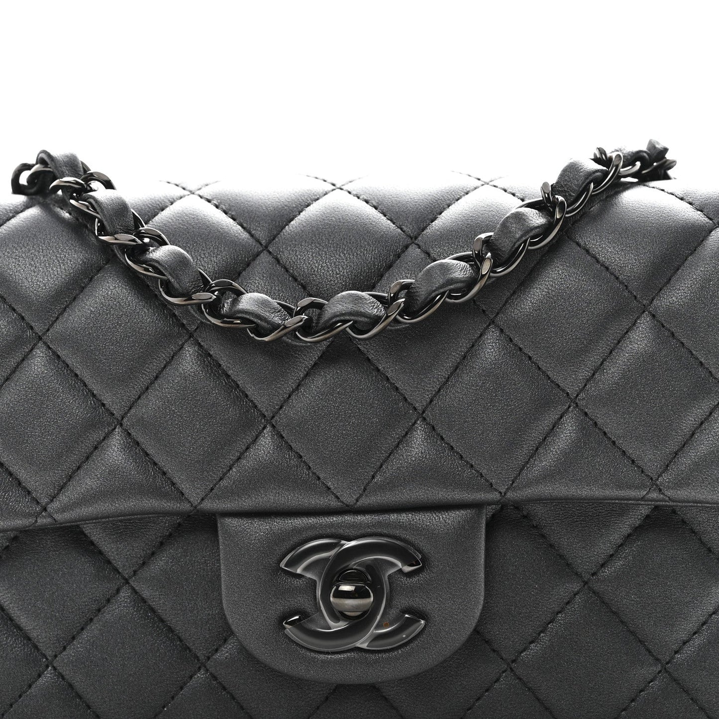 Pearly Lambskin Quilted Mini Rectangular Flap So Black