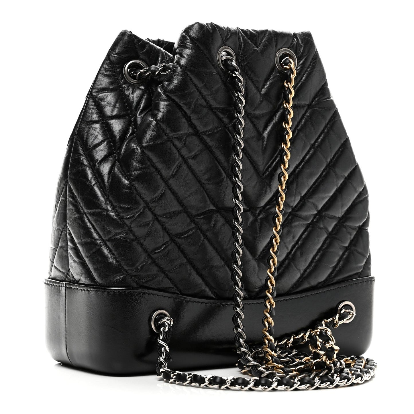 Aged Calfskin Chevron Quilted Small Gabrielle Backpack Black