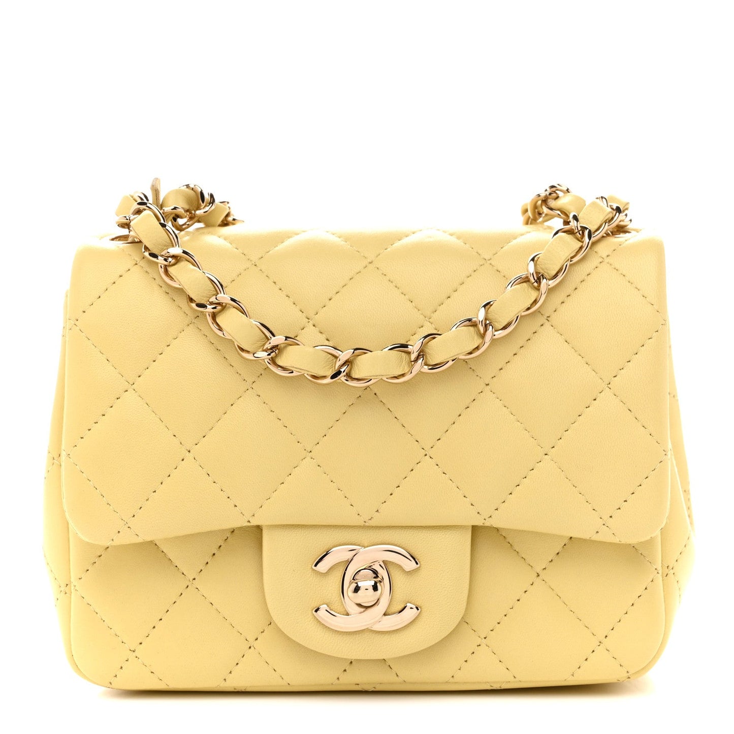 Lambskin Quilted Mini Square Flap Light Yellow
