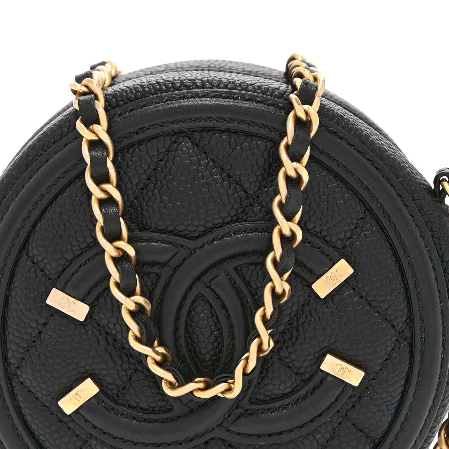 Caviar Quilted Round Filigree Crossbody Black