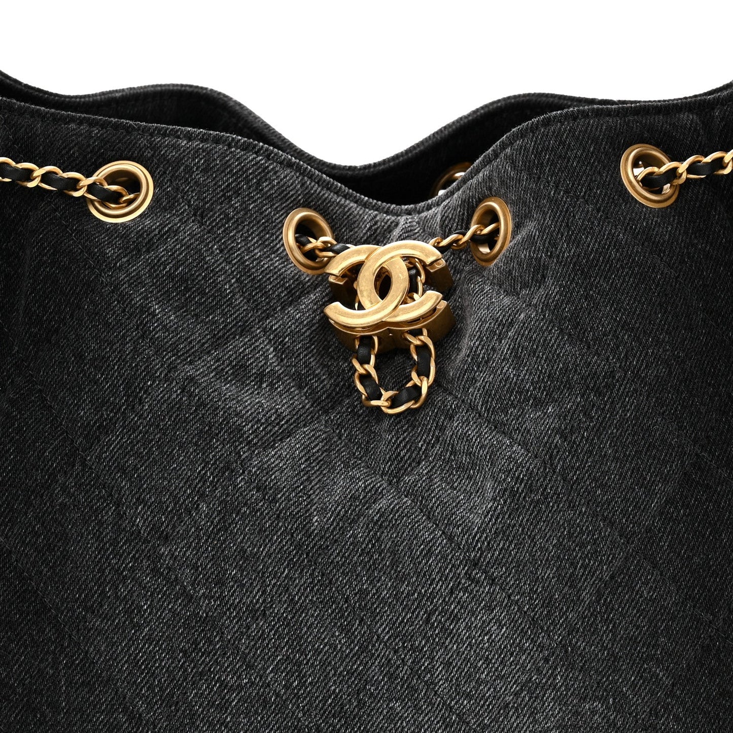 Washed Denim Quilted Small Chanel 25 Handbag Black