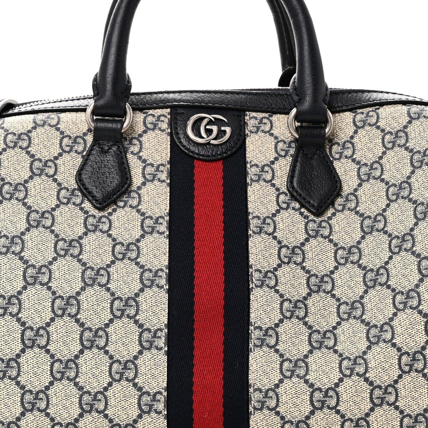 GG Supreme Monogram Web Medium Ophidia Top Handle Bag Beige Blue