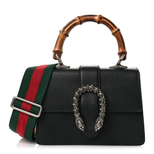 Dollar Calfskin Crystal Web Mini Dionysus Bamboo Top Handle Bag Black Black Diamond