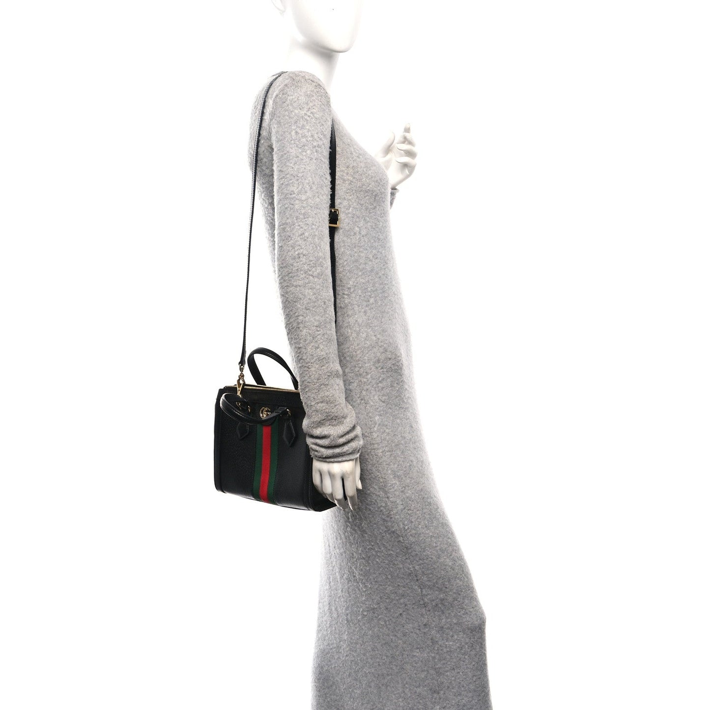 Textured Calfskin Web Small Ophidia Tote Bag Black