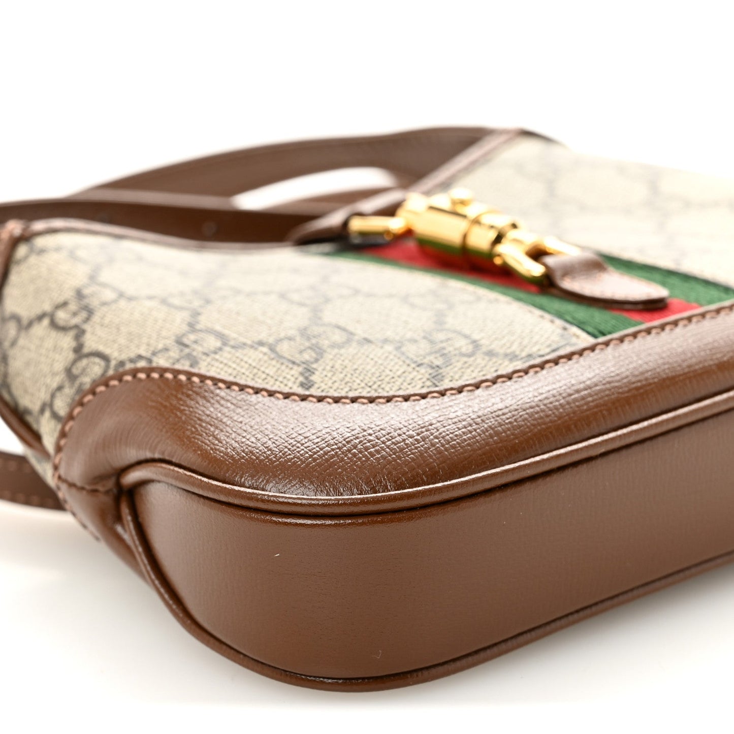 GG Supreme Monogram Azalea Calfskin Web Mini Jackie 1961 Hobo Beige Ebony Brown Sugar