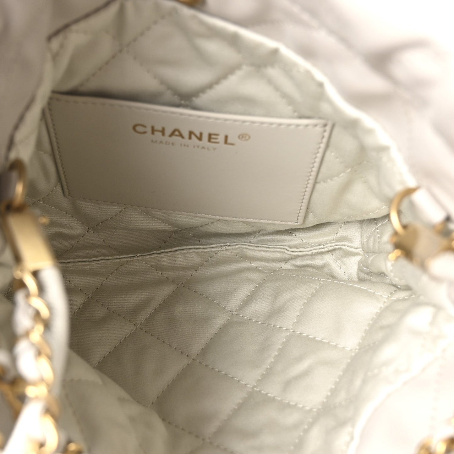 Shiny Calfskin Quilted Mini Chanel 22 Light Grey