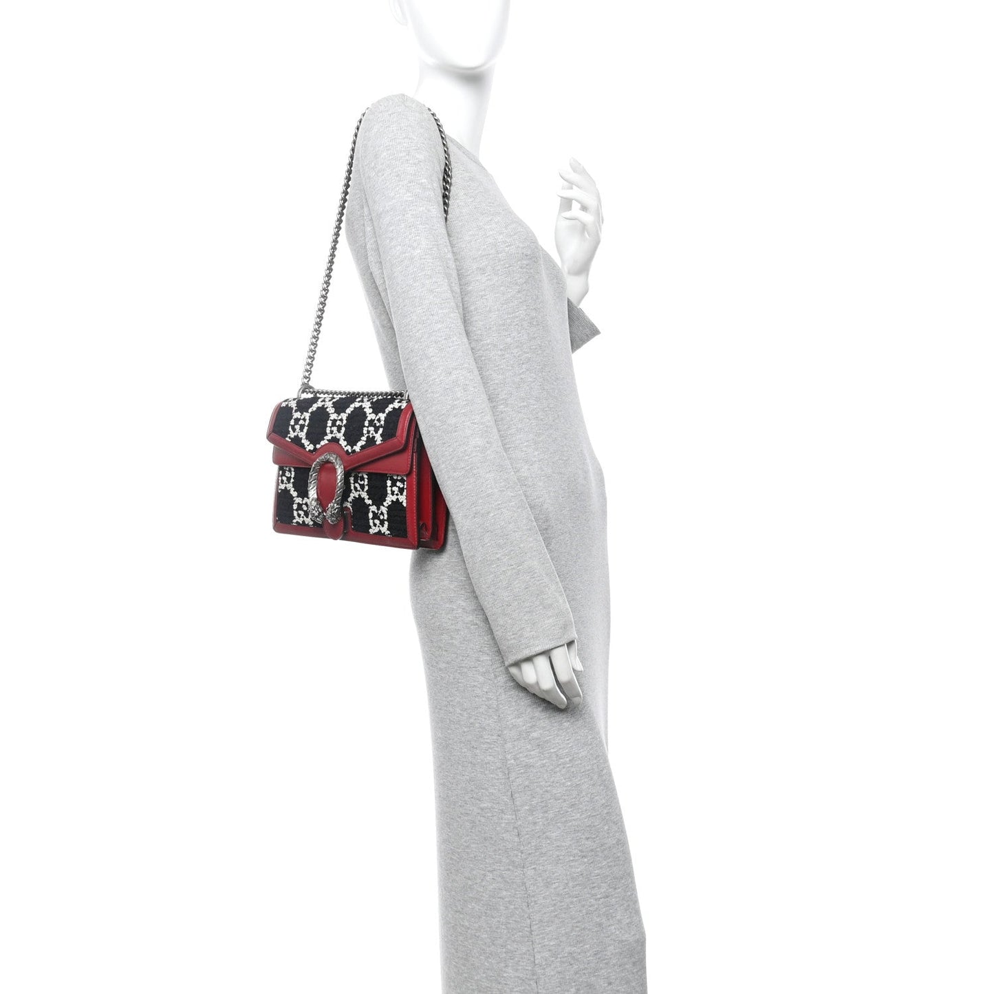 Tweed GG Monogram Small Dionysus Shoulder Bag Black White Romantic Cherry