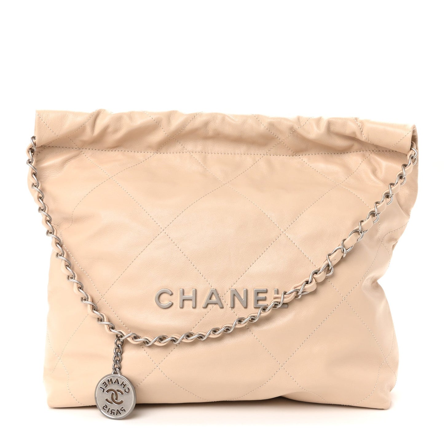 Shiny Calfskin Quilted Small Chanel 22 Ecru