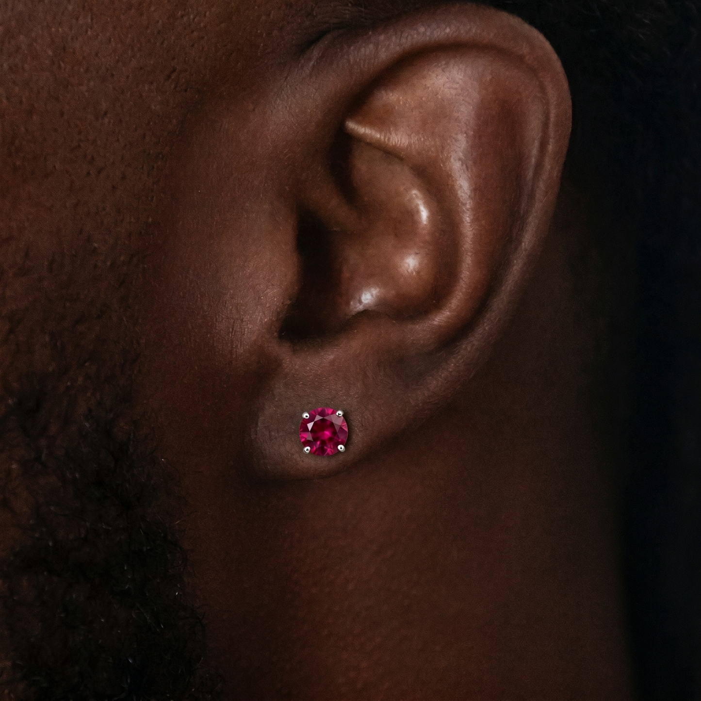 Ruby Round Cut Stud Earrings in White Gold