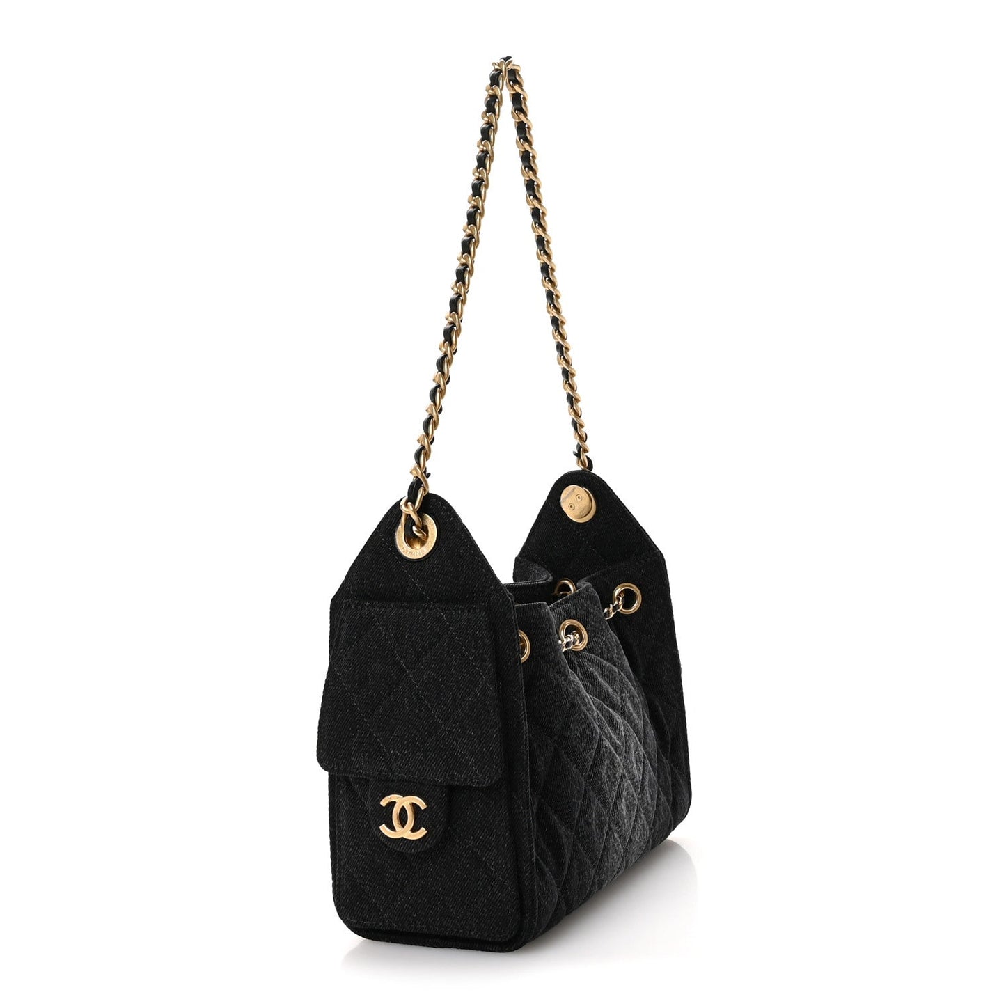 Washed Denim Quilted Mini Chanel 25 Handbag Black