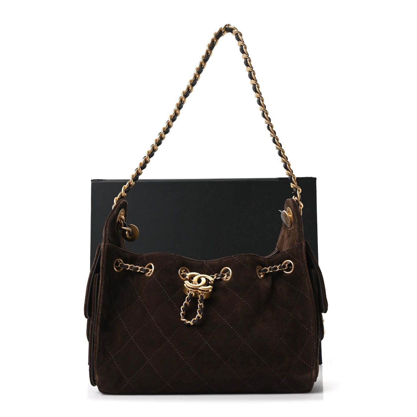 Suede Quilted Mini Chanel 25 Handbag Dark Brown