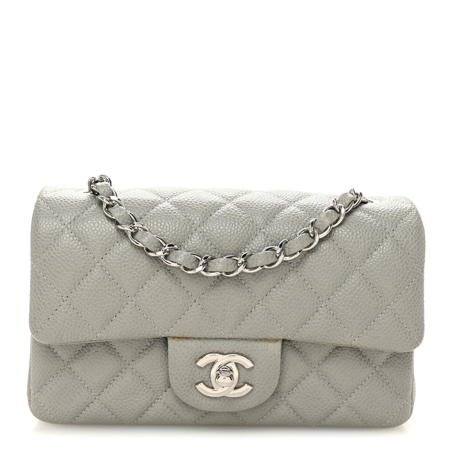 Caviar Quilted Mini Rectangular Flap Light Grey