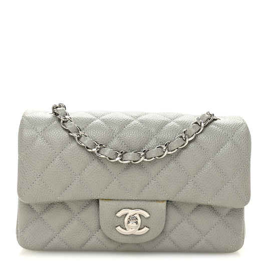 Caviar Quilted Mini Rectangular Flap Light Grey