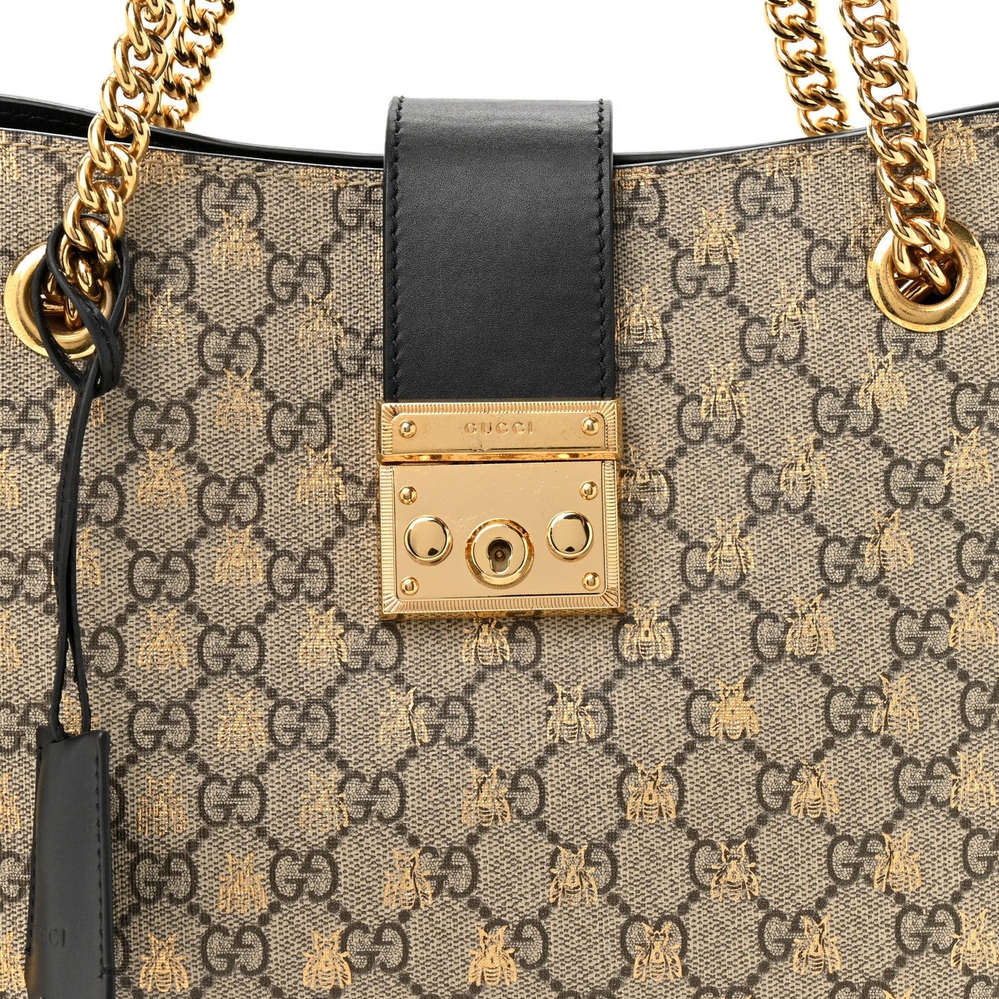 GG Supreme Monogram Bees Medium Padlock Tote Beige Oro Black