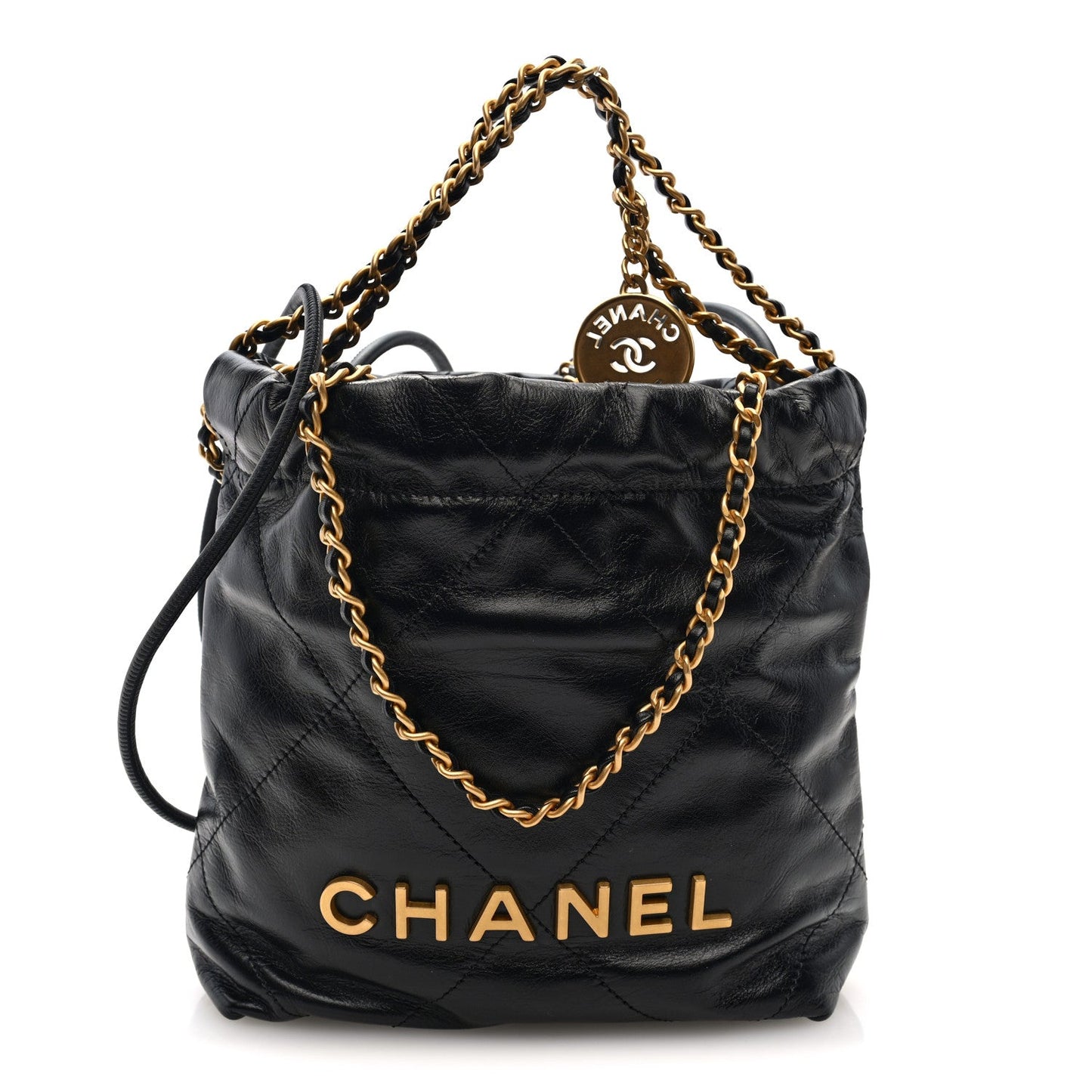 Shiny Calfskin Quilted Mini Chanel 22 Black