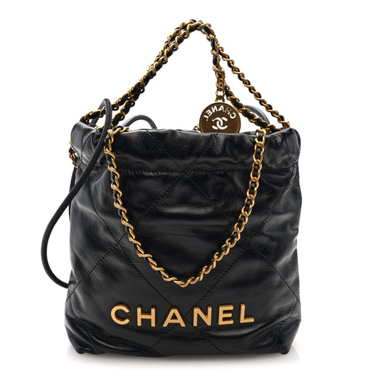 Shiny Calfskin Quilted Mini Chanel 22 Black