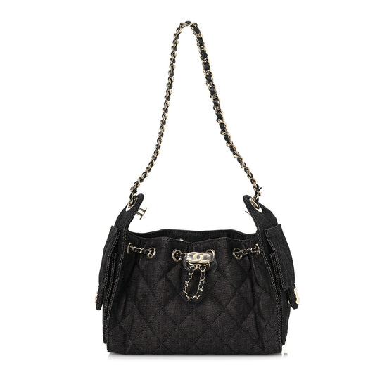 Denim Quilted Mini Chanel 25 Handbag Dark Blue