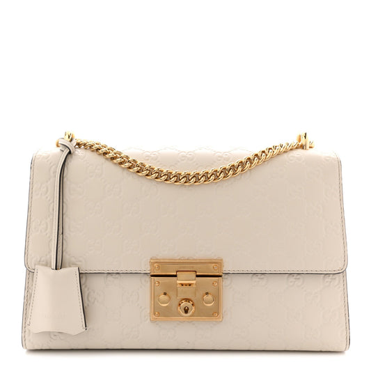 Guccissima Medium Padlock Shoulder Bag Mystic White