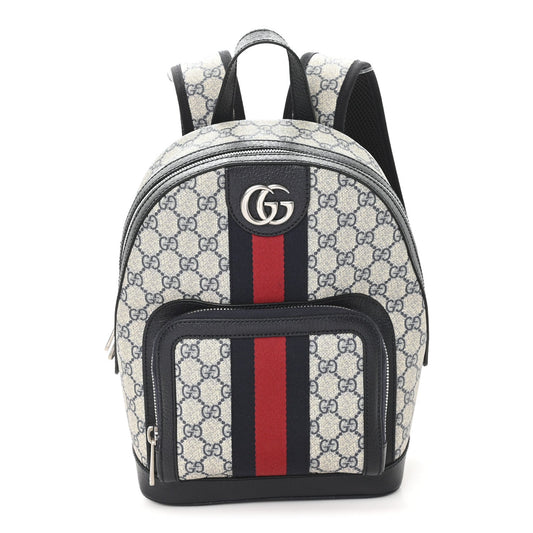 GG Supreme Monogram Textured Dollar Calfskin Web Small Ophidia Day Backpack Beige Blue Black