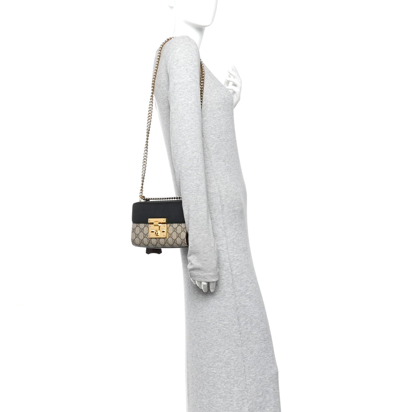 GG Supreme Monogram Calfskin Small Padlock Shoulder Bag Beige Black Cuir