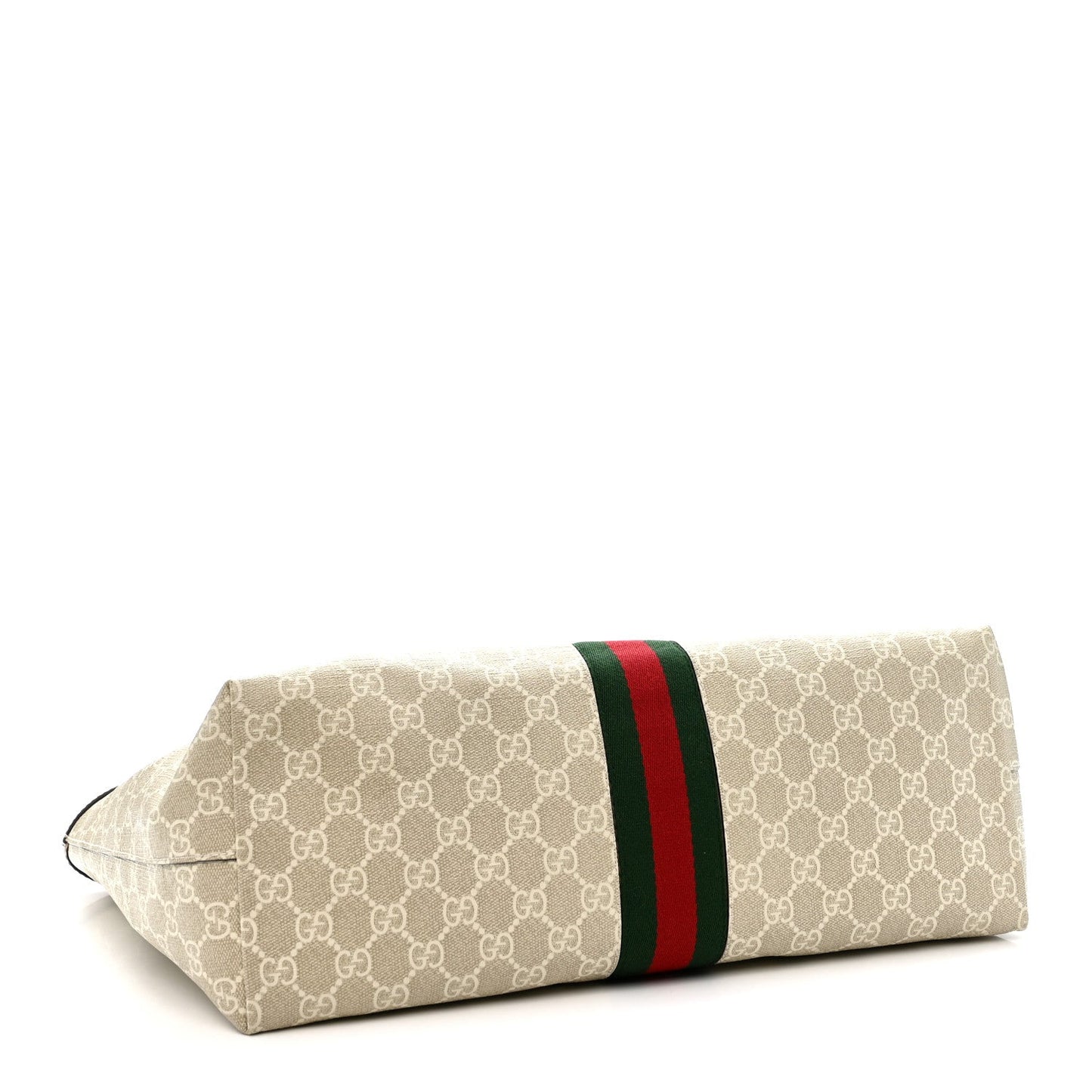 GG Supreme Monogram Textured Dollar Calfskin Web Medium Ophidia Shopping Tote Beige Mystic White Oatmeal