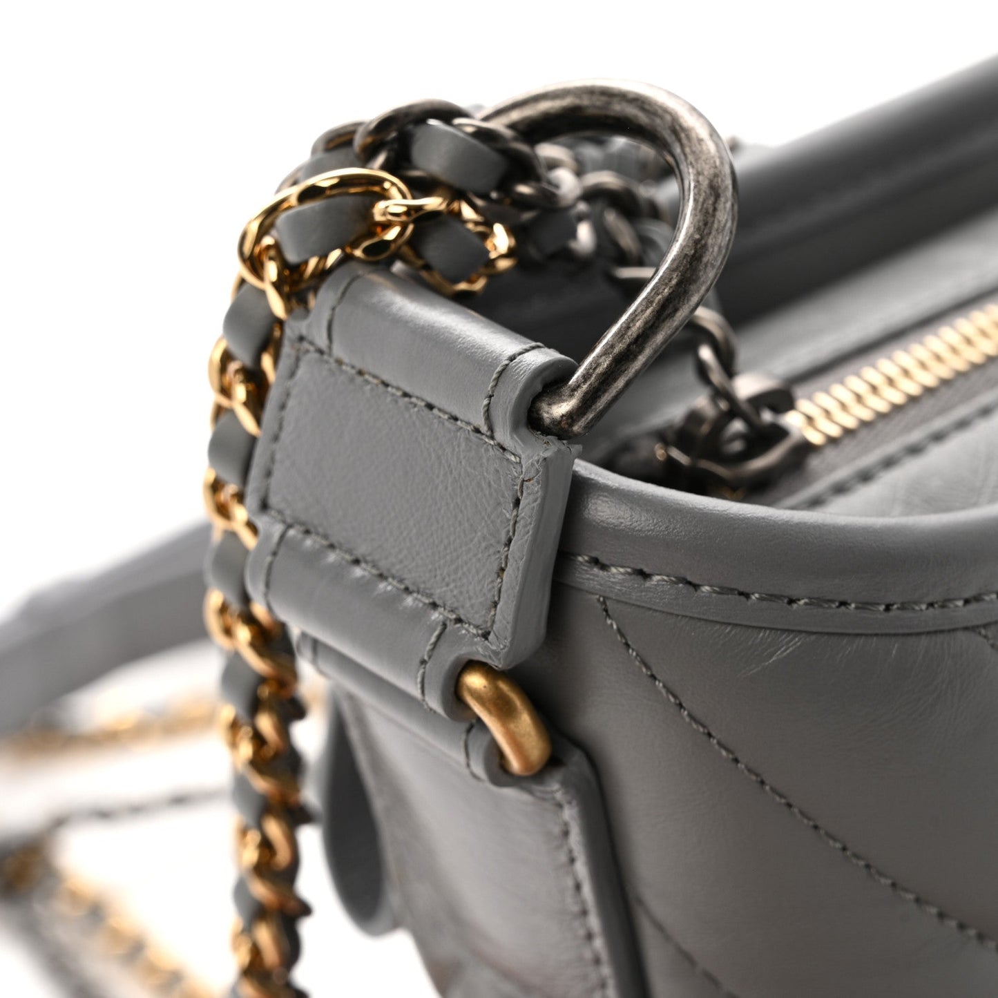 Aged Calfskin Chevron Quilted Small Gabrielle Hobo Grey