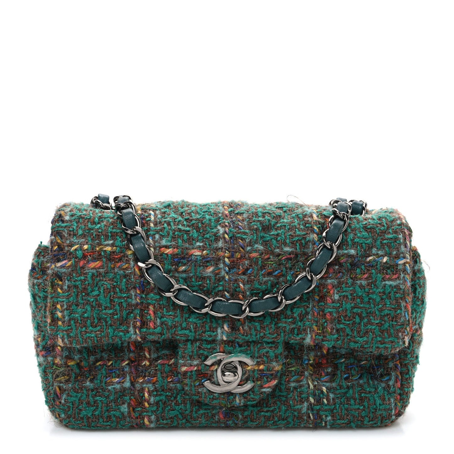 Tweed Quilted Mini Rectangular Flap Green