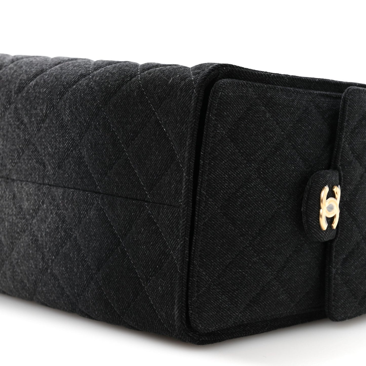 Washed Denim Quilted Medium Chanel 25 Handbag Black