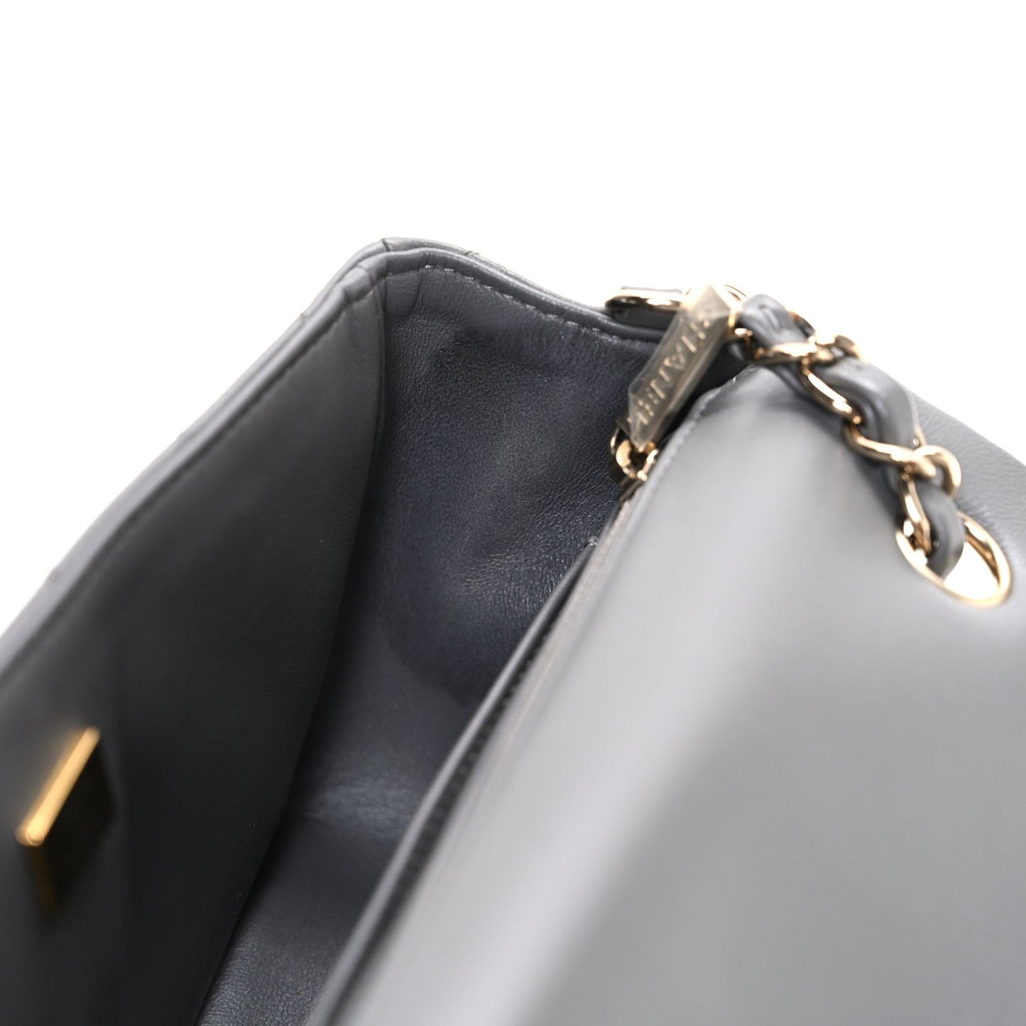 Lambskin Quilted Mini Rectangular Flap Dark Grey