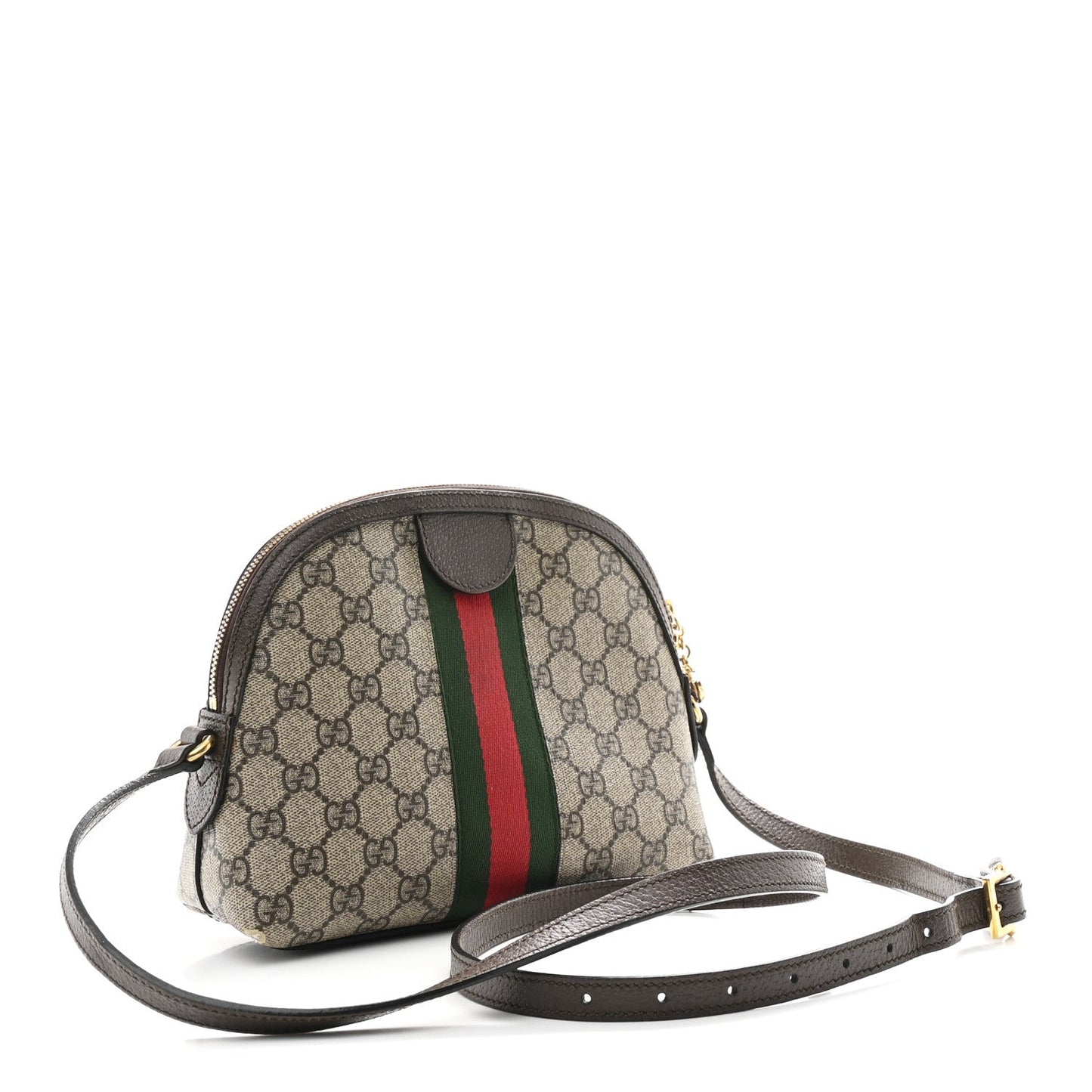 GG Supreme Monogram Textured Dollar Calfskin Web Small Ophidia Dome Shoulder Bag Beige Ebony New Acero
