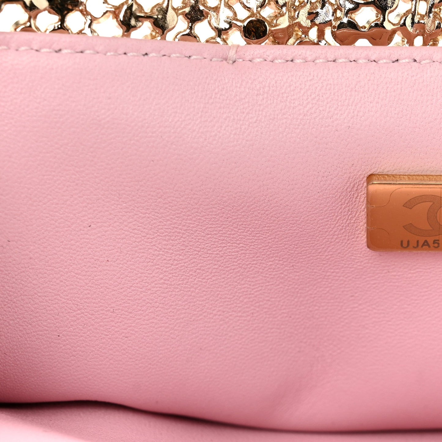 Crystal Embellished Metallic Lambskin Mini Chanel 22 Light Pink