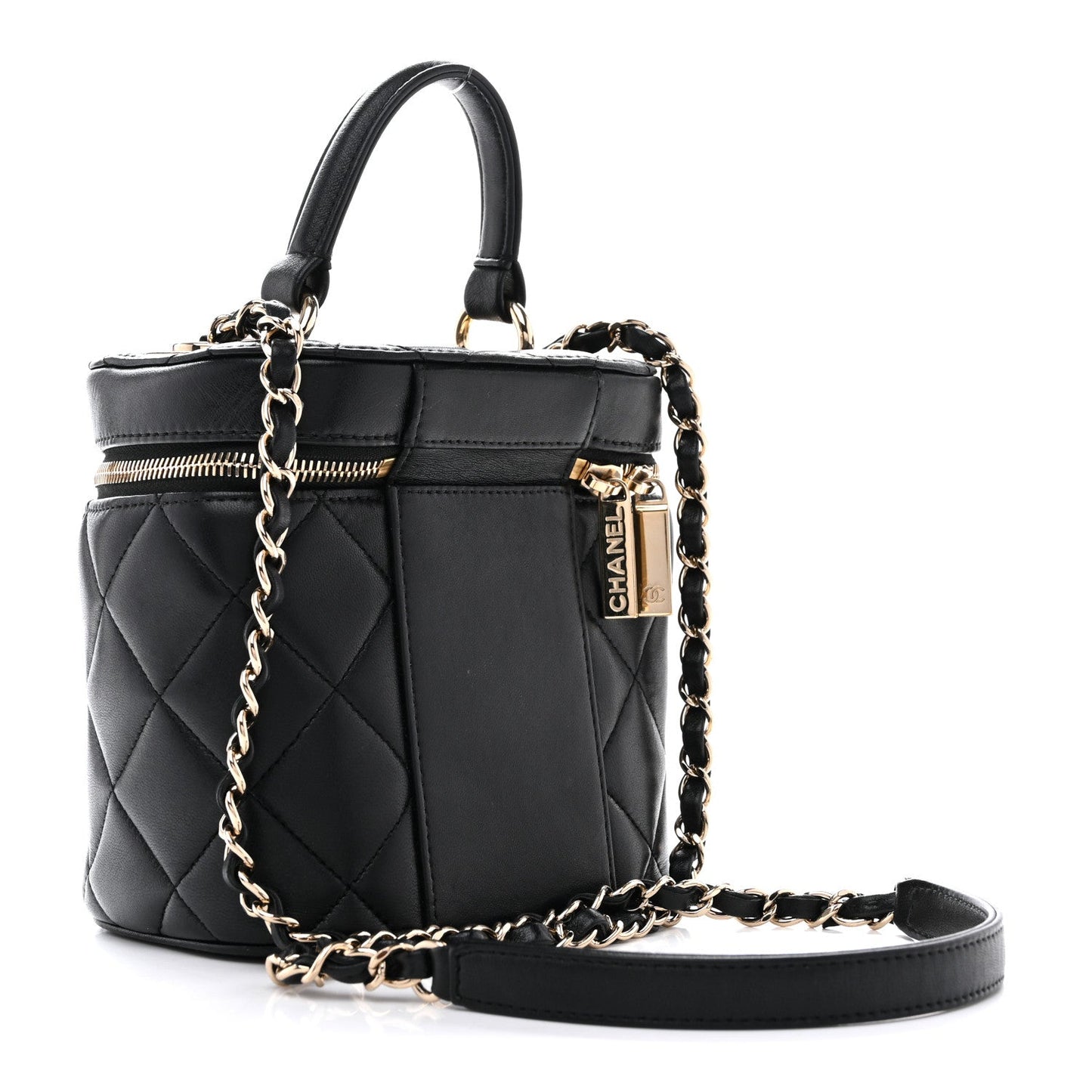 Lambskin Quilted Trendy Vanity Case Black