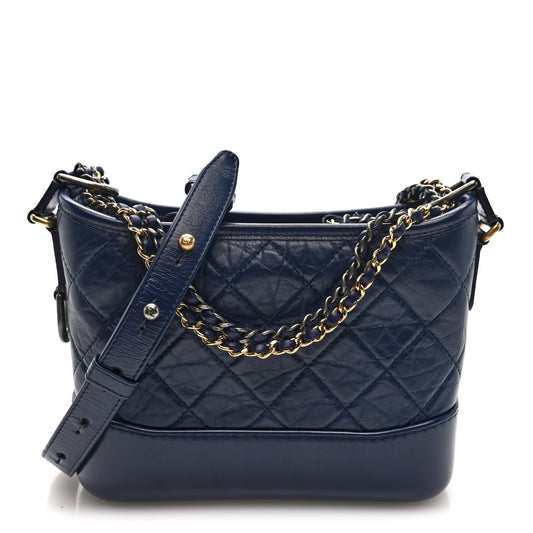 Aged Calfskin Quilted Small Gabrielle Hobo Navy