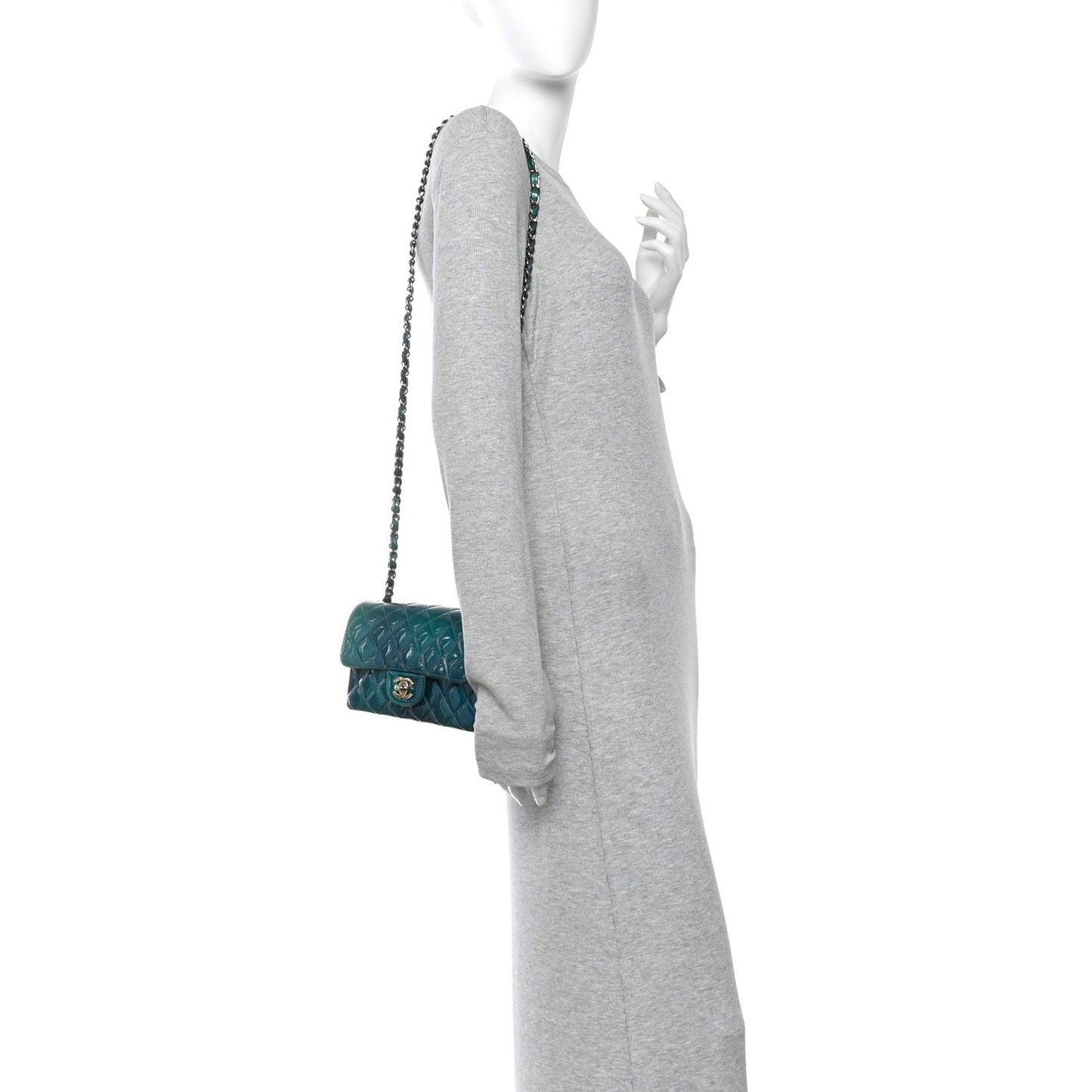 Shaded Patent Calfskin Quilted Mini Rectangular Flap Green Blue