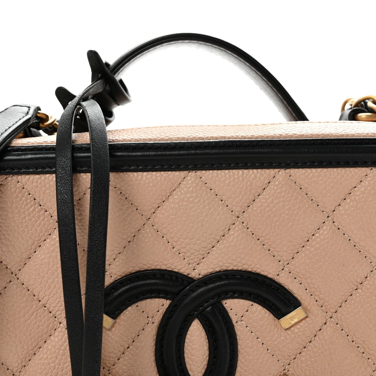 Caviar Quilted Medium CC Filigree Vanity Case Beige Black