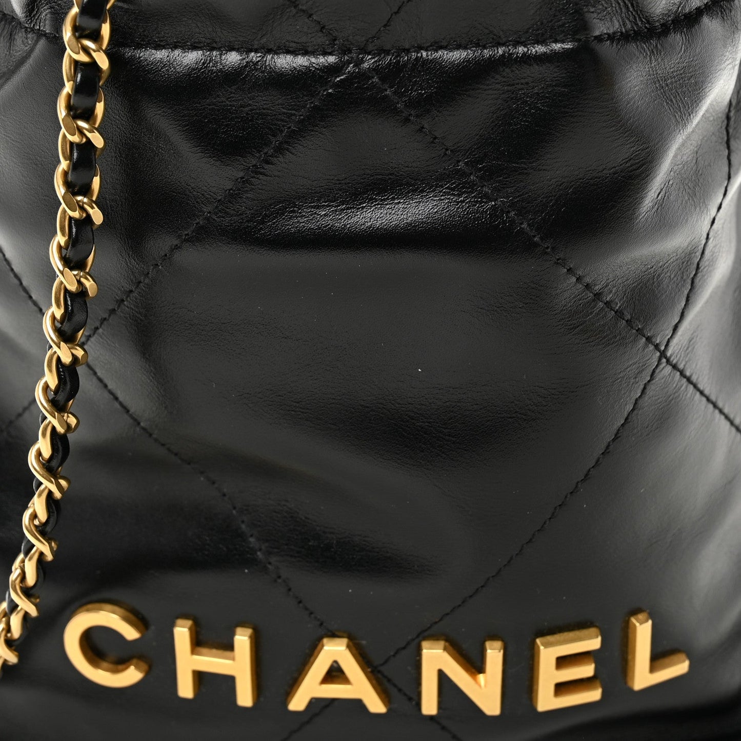Shiny Calfskin Quilted Mini Chanel 22 Black