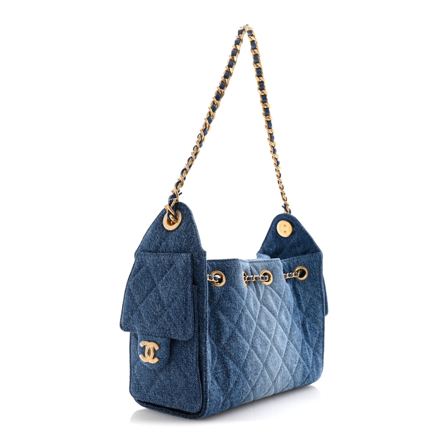 Washed Denim Quilted Mini Chanel 25 Handbag Blue