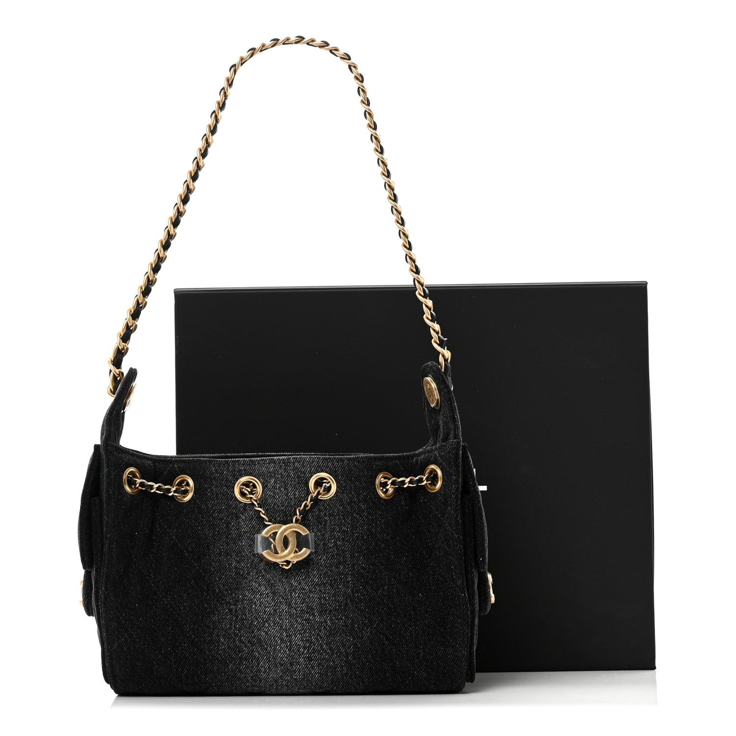 Washed Denim Quilted Mini Chanel 25 Handbag Black