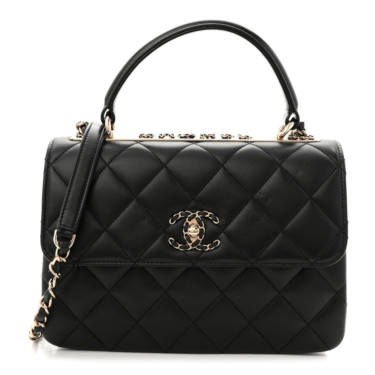 Lambskin Quilted Small Trendy CC Chain Dual Handle Flap Bag Black