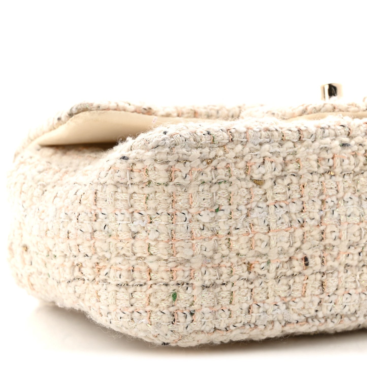Tweed Quilted Mini Rectangular Flap Off White