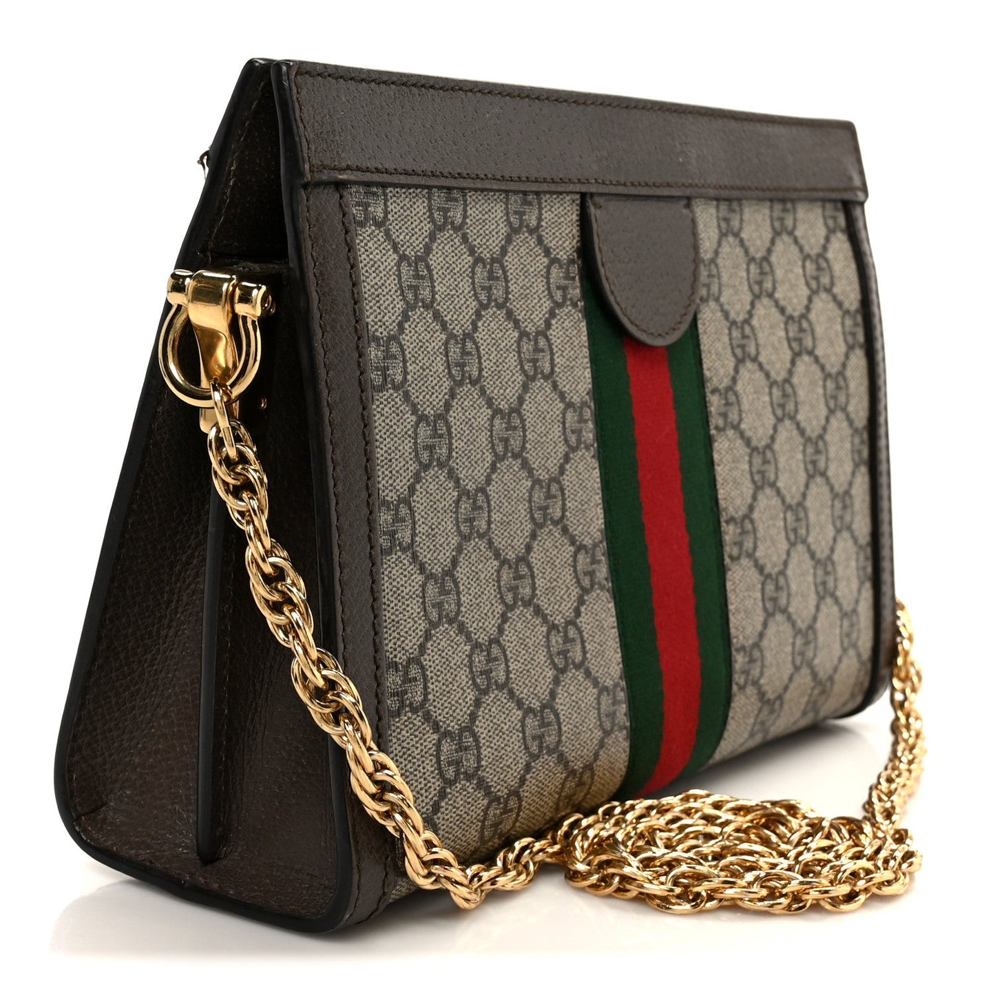 GG Supreme Monogram Web Small Ophidia Chain Shoulder Bag Brown